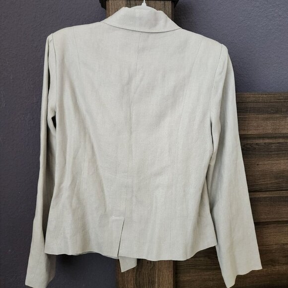 Spiegel Jacket 100% Linen Womens sz 10 Khaki Military Short Jacket Beige Blazer - Picture 4 of 14
